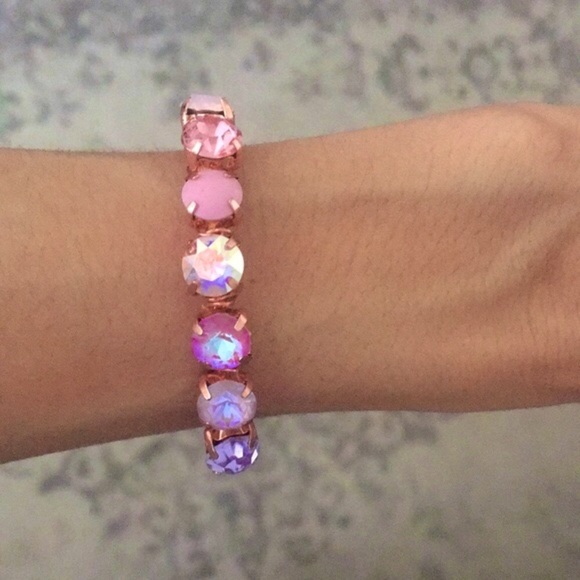 Raw Copper Pink+ Purple Crystal Ombré Bangle Bracelet - Picture 1 of 9